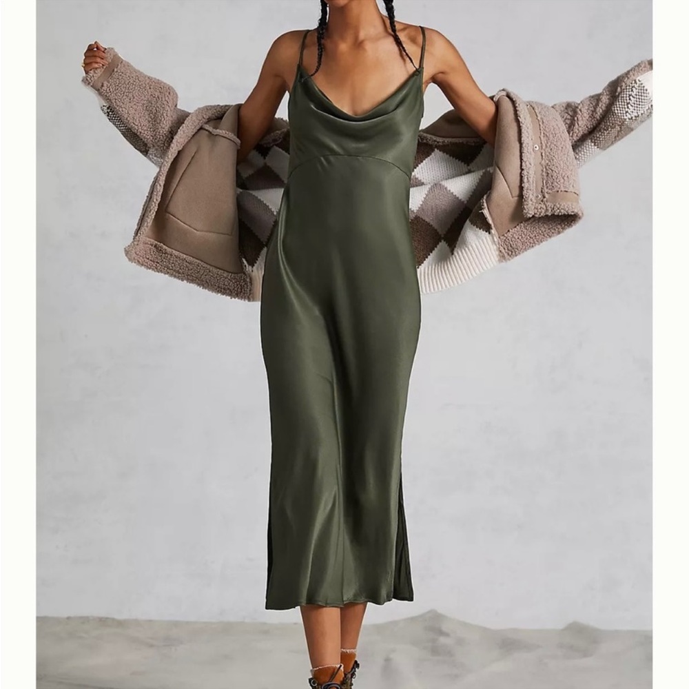 Anthropologie Olive Green Midi Dress
